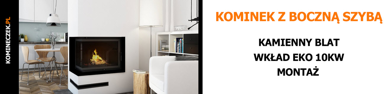 Kominek beton architektoniczny z szybą boczną z czarną ramką stalową moc 8 kw z montażem Kraków